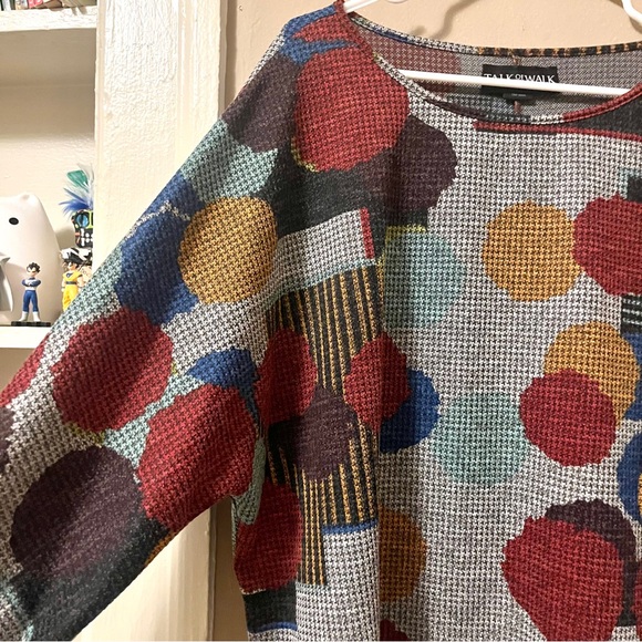 🏷️ talk of the walk • gray multicolor circle dot abstract knit pullover sweater - Picture 7 of 14